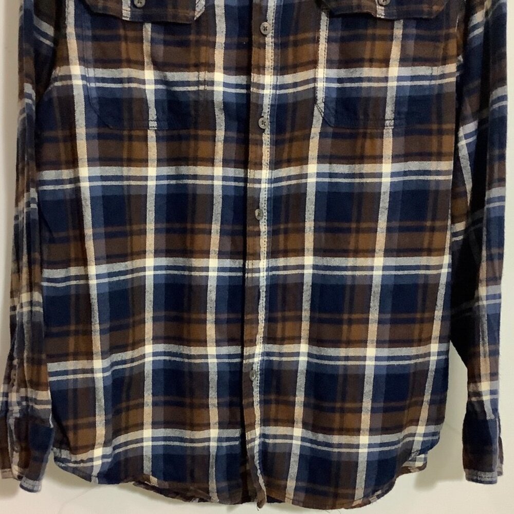 Mens Brown Plaid Flannel Shirt George Med (38-40) Long Sleeve - Picture 2 of 7